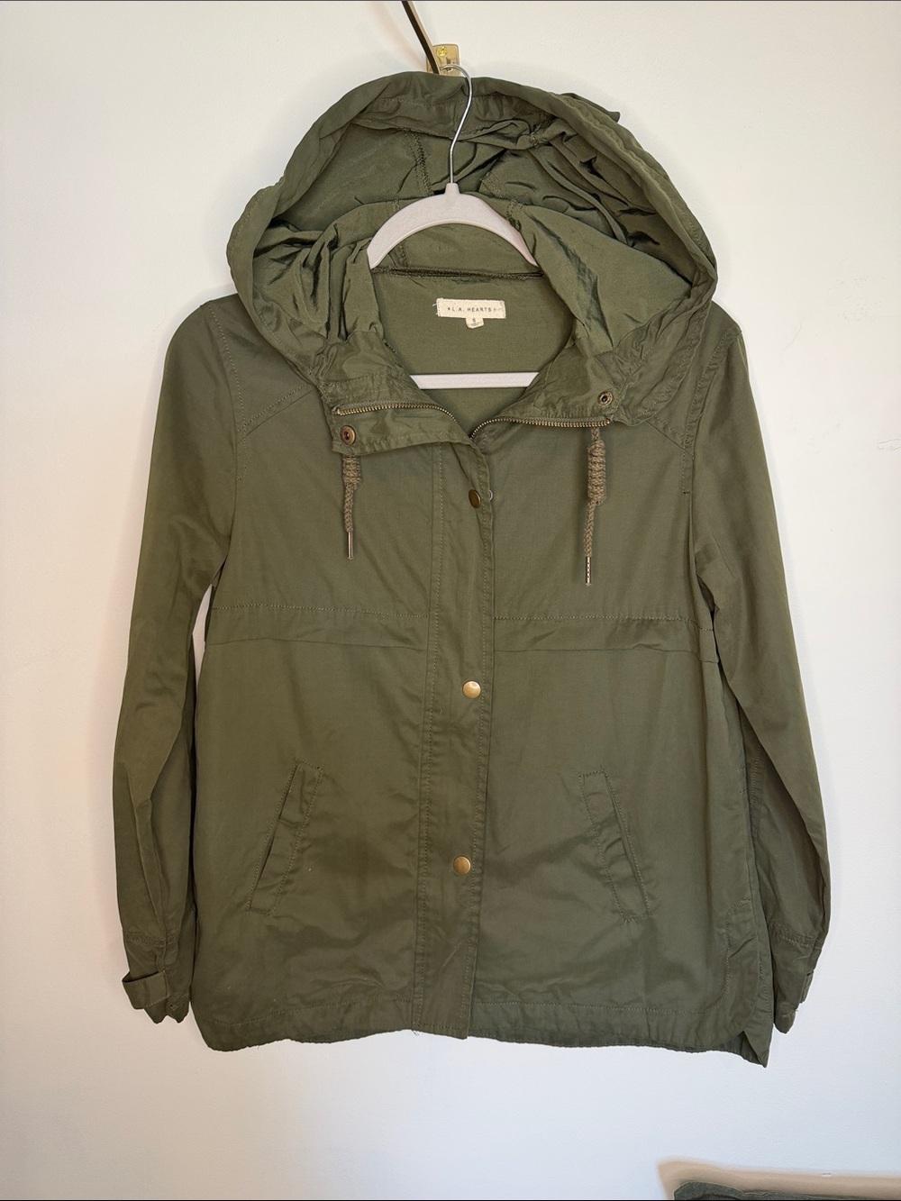 La Hearts Olive Green Hooded Utility Jacket